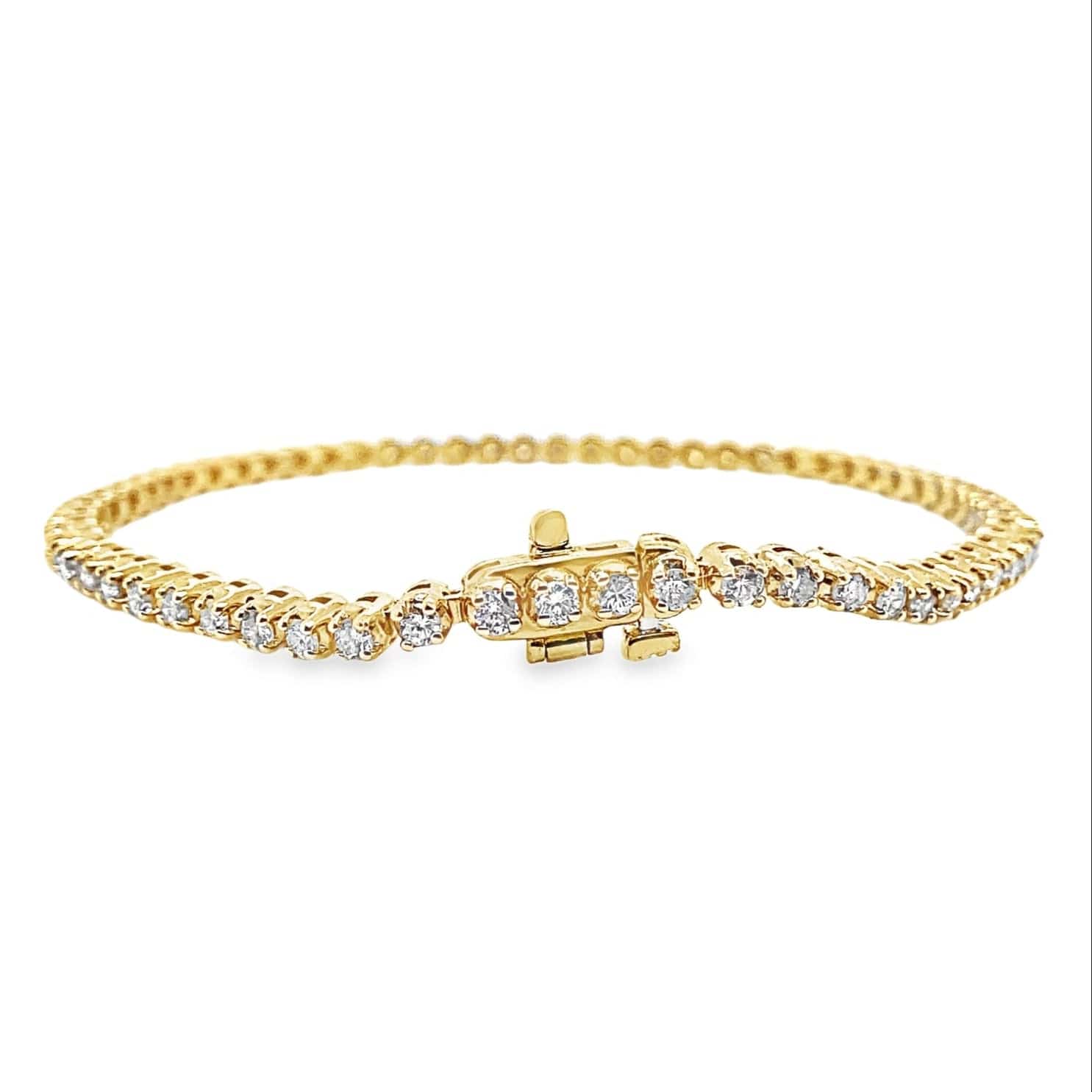 14K YELLOW GOLD 2.50CT TW NATURAL ROUND BRILLIANT DIAMOND H-I/SI-I1 PRONG SET TENNIS BRACELET