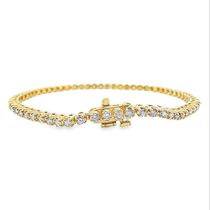 14K YELLOW GOLD 2.50CT TW NATURAL ROUND BRILLIANT DIAMOND H-I/SI-I1 PRONG SET TENNIS BRACELET