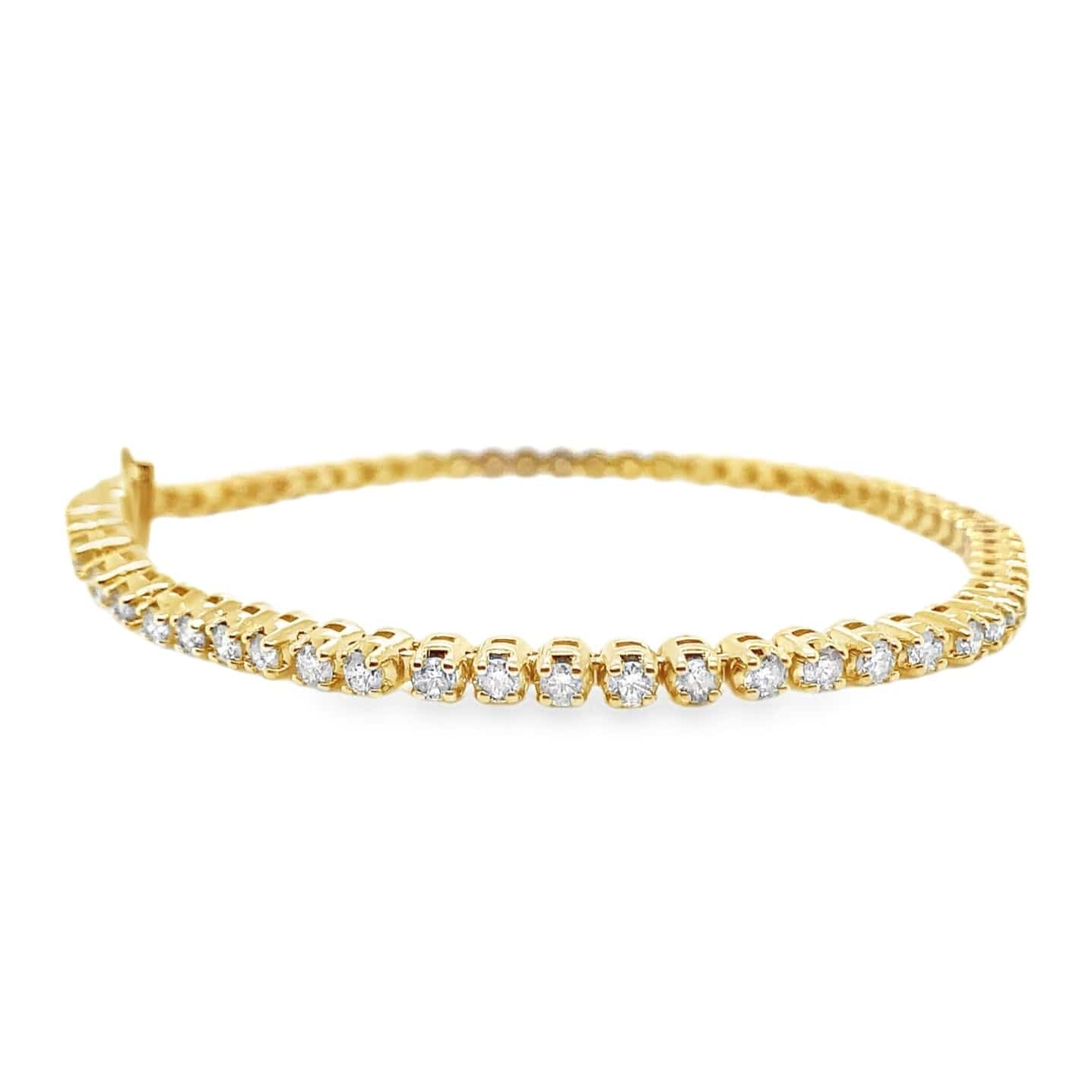 14K YELLOW GOLD 2.50CT TW NATURAL ROUND BRILLIANT DIAMOND H-I/SI-I1 PRONG SET TENNIS BRACELET