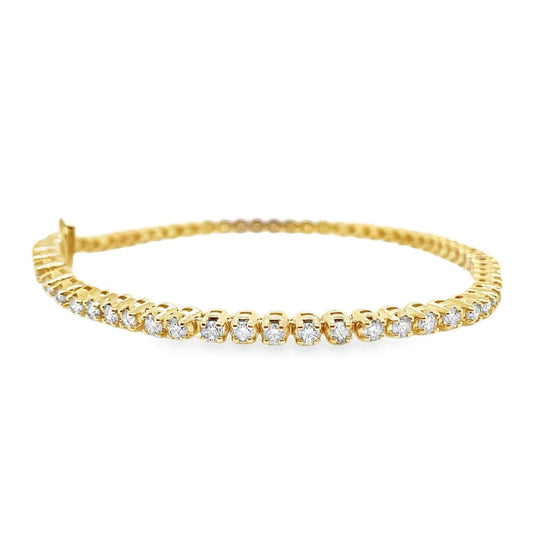 14K YELLOW GOLD 2.50CT TW NATURAL ROUND BRILLIANT DIAMOND H-I/SI-I1 PRONG SET TENNIS BRACELET