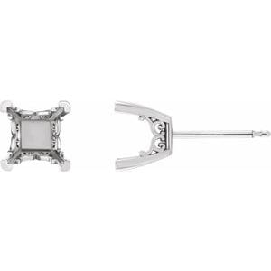 Earrings 14K White 4x4 mm Square 4-Prong Vintage-Inspired Scroll Earring Mounting