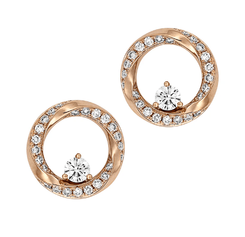 14K ROSE GOLD .30CT TW ROUND BRILLIANT CENTER .46CT TW ROUND BRILLIANT ACCENT LAB GROWN DIAMOND CIRCLE EARRINGS