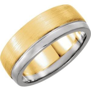 Rings 14K Yellow/White 6.75 mm Single Sided Stepped-Edge Flat Band Size 10