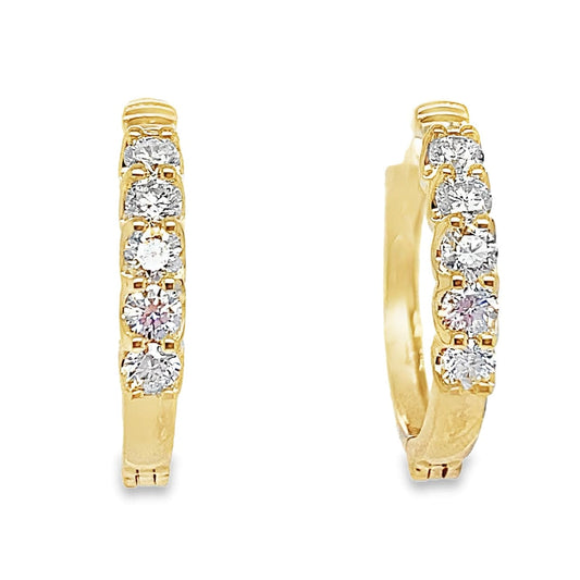 14K YELLOW GOLD 1CT TW ROUND BRILLIANT LAB DIAMOND HOOP EARRINGS