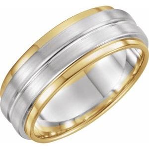 Rings 14K Yellow/White/Yellow 7 mm Stepped-Edge Grooved Comfort-Fit Flat Band Size 11