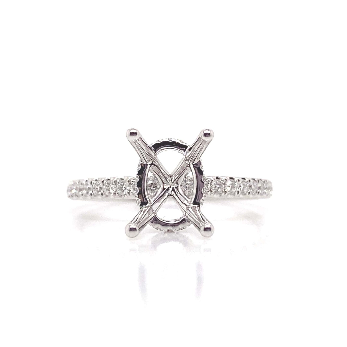 18K WHITE GOLD NO CENTER (8.5X6.5MM OVAL) .39CT TW NATURAL ROUND BRILLIANT DIAMOND ACCENT F/VS HIDDEN HALO STYLE MOUNTING