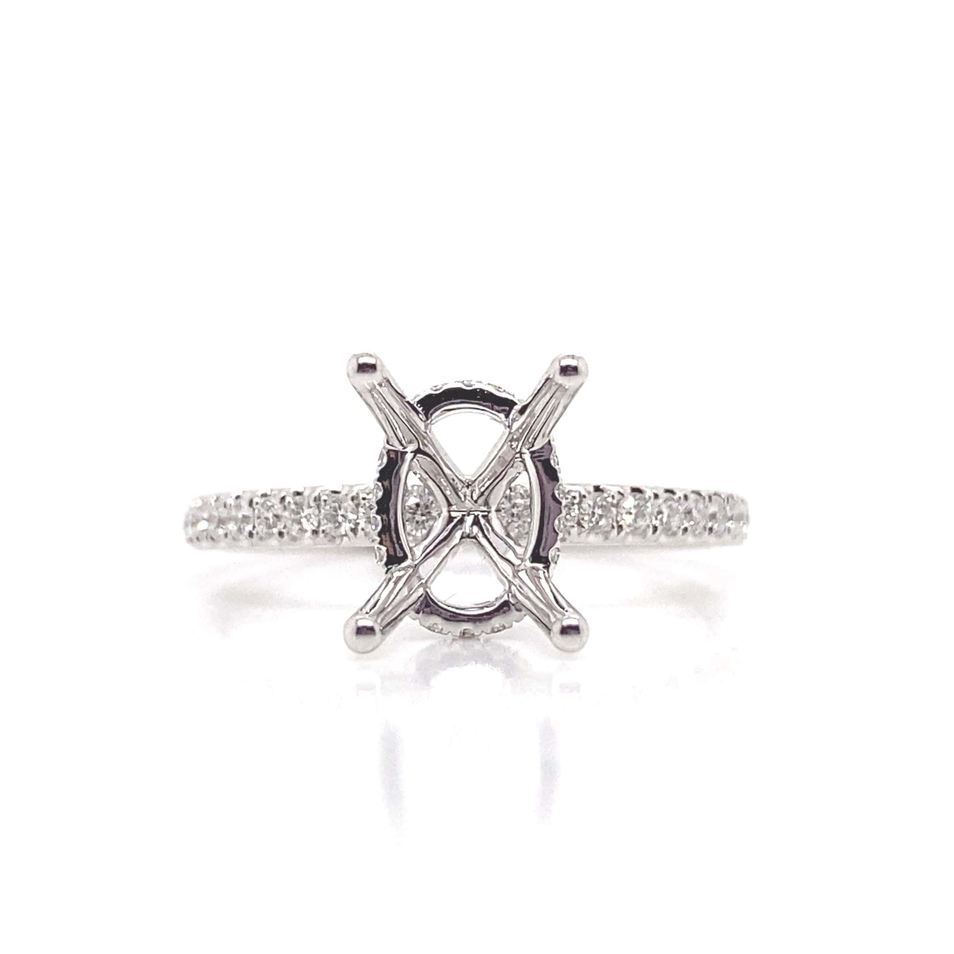 18K WHITE GOLD NO CENTER (8.5X6.5MM OVAL) .39CT TW NATURAL ROUND BRILLIANT DIAMOND ACCENT F/VS HIDDEN HALO STYLE MOUNTING
