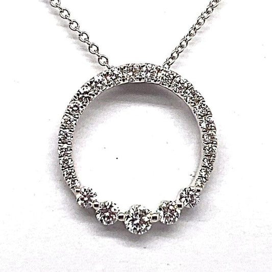 18K WHITE GOLD .50 CT TW NATURAL ROUND BRILLIANT DIAMOND CIRCLE WITH FIVE LARGER DIAMOND STYLE PENDANT WITH CHAIN