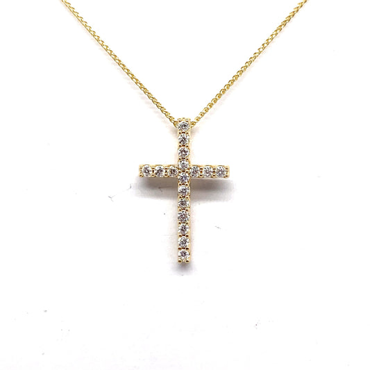 Christopher Fine Diamonds 14K YELLOW GOLD 1/4 CT TW NATURAL ROUND BRILLIANT DIAMOND ACCENT  CROSS PENDANT WITH CHAIN