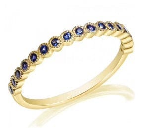 14K YELLOW GOLD .23CT TW NATURAL BLUE SAPPHIRE MILGRAIN BAND 17SAPH