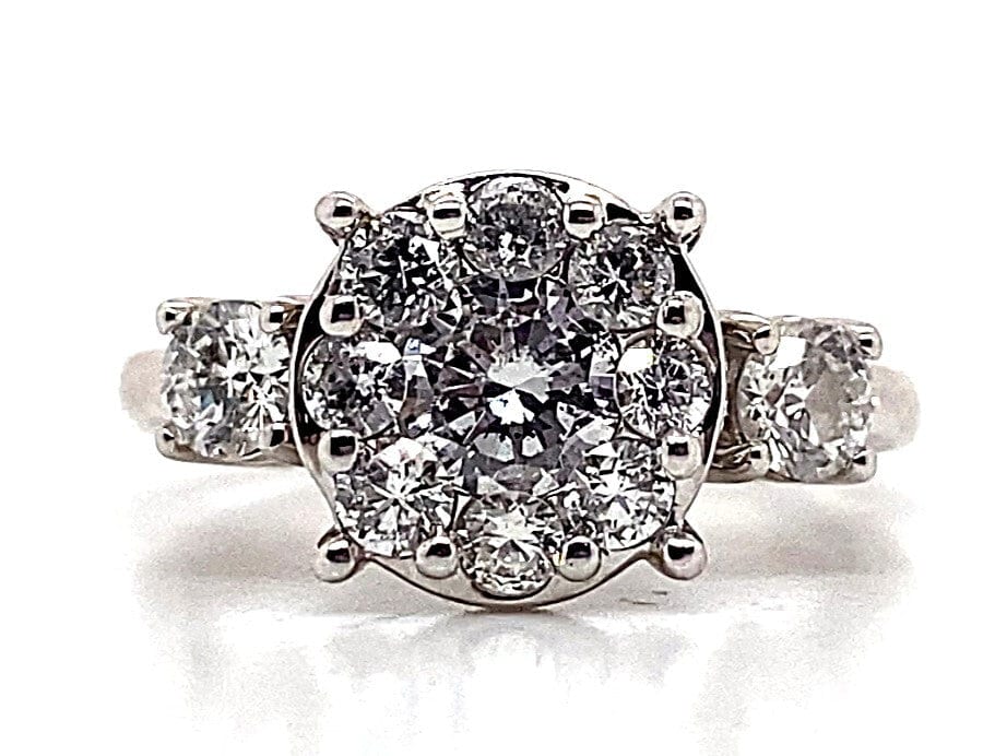 14K WHITE GOLD 1.0CT TW NATURAL DIAMOND RING ALL DIAMOND WITH CLUSTER CENTER