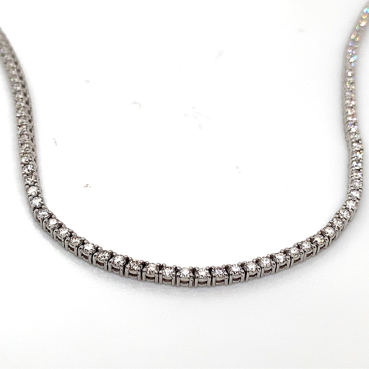 14K WHITE GOLD 6CT TW NATURAL ROUND BRILLIANT DIAMOND G-H/VS STRAIGHT LINE TENNIS NECKLACE  16"
