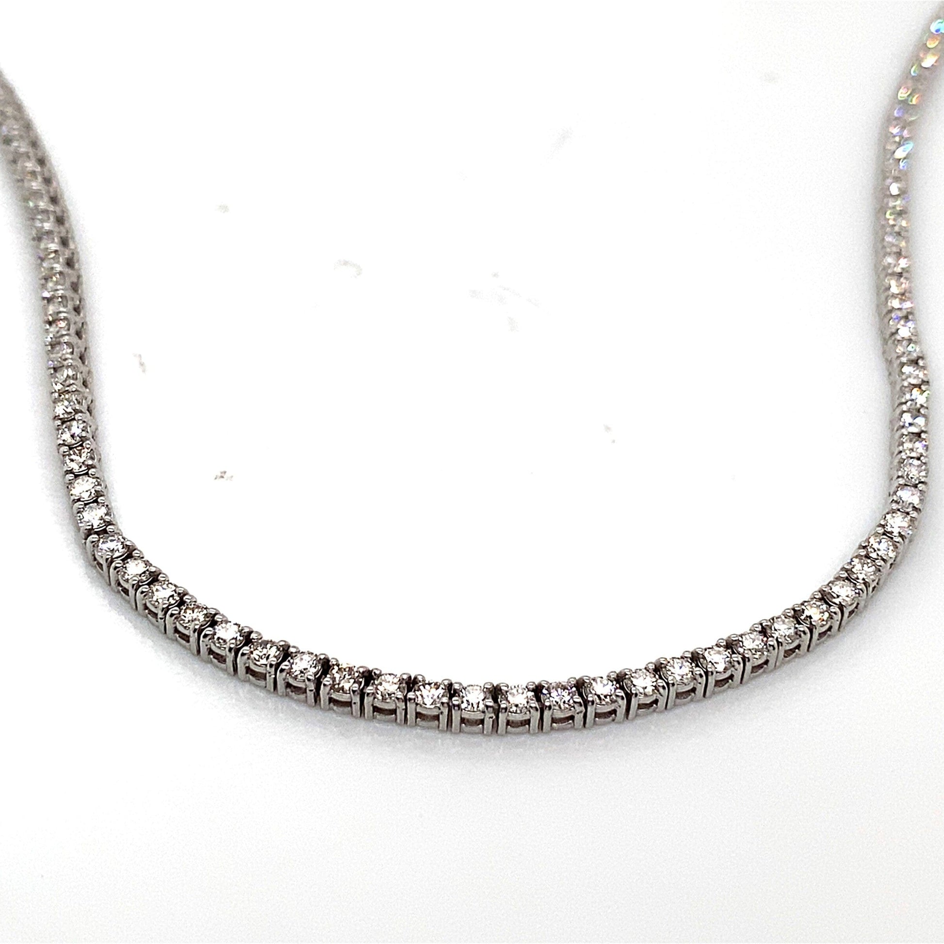 14K WHITE GOLD 6CT TW NATURAL ROUND BRILLIANT DIAMOND G-H/VS STRAIGHT LINE TENNIS NECKLACE  16"