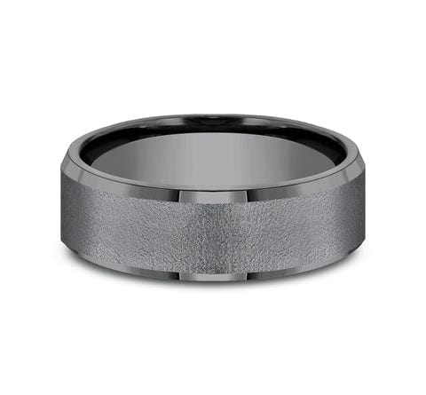 DARK GREY TANTALUM MEN'S BAND WIRE BRUSHED CENTER BEVELED-EDGES 7MM COMFORT-FIT SIZE 10