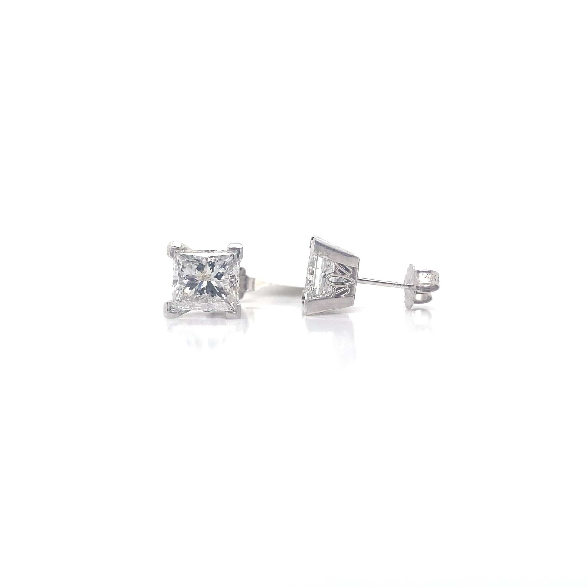 14K WHITE GOLD 4.11CT TW NATURAL DIAMOND I1 G-H PRINCESS CUT STUD EARRINGS