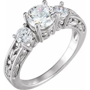 Rings 14K White Three-Stone Engagement Ring Mounting