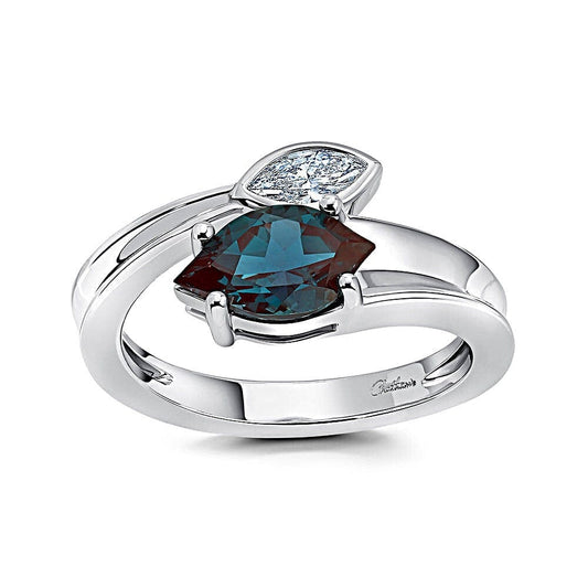14K WHITE GOLD 10X6 MM 1.54CT LAB ALEXANDRITE .21CT LAB GROWN DIAMOND ACCENT RING