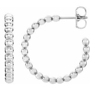 Earrings 14K White Beaded 21 mm Hoop Earrings