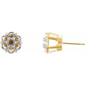 Earrings 14K Yellow/White 2 mm Round 7-Stone Illusion Cluster Earring Mounting