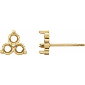 Earrings 14K Yellow 3.4 mm Round Three-Stone Earring Mounting