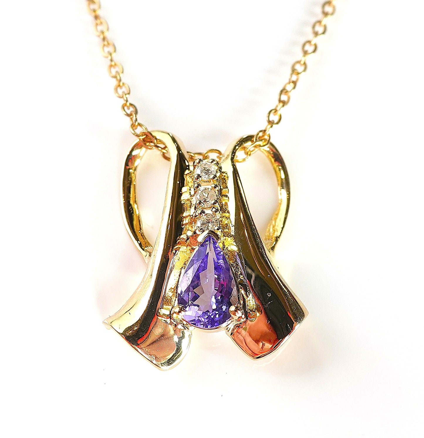 14KY 1/2CT PEAR TANZANITE & .10CTW DIAMOND SLIDE PENDANT