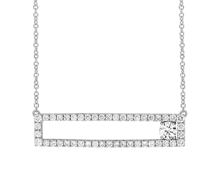 14K WHITE GOLD .36CT ROUND BRILLIANT LAB GROWN DIAMOND CENTER 1.11CT TW ROUND BRILLIANT LAB GROWN DIAMOND ACCENT RECTANGULAR SHAPE NECKLACE