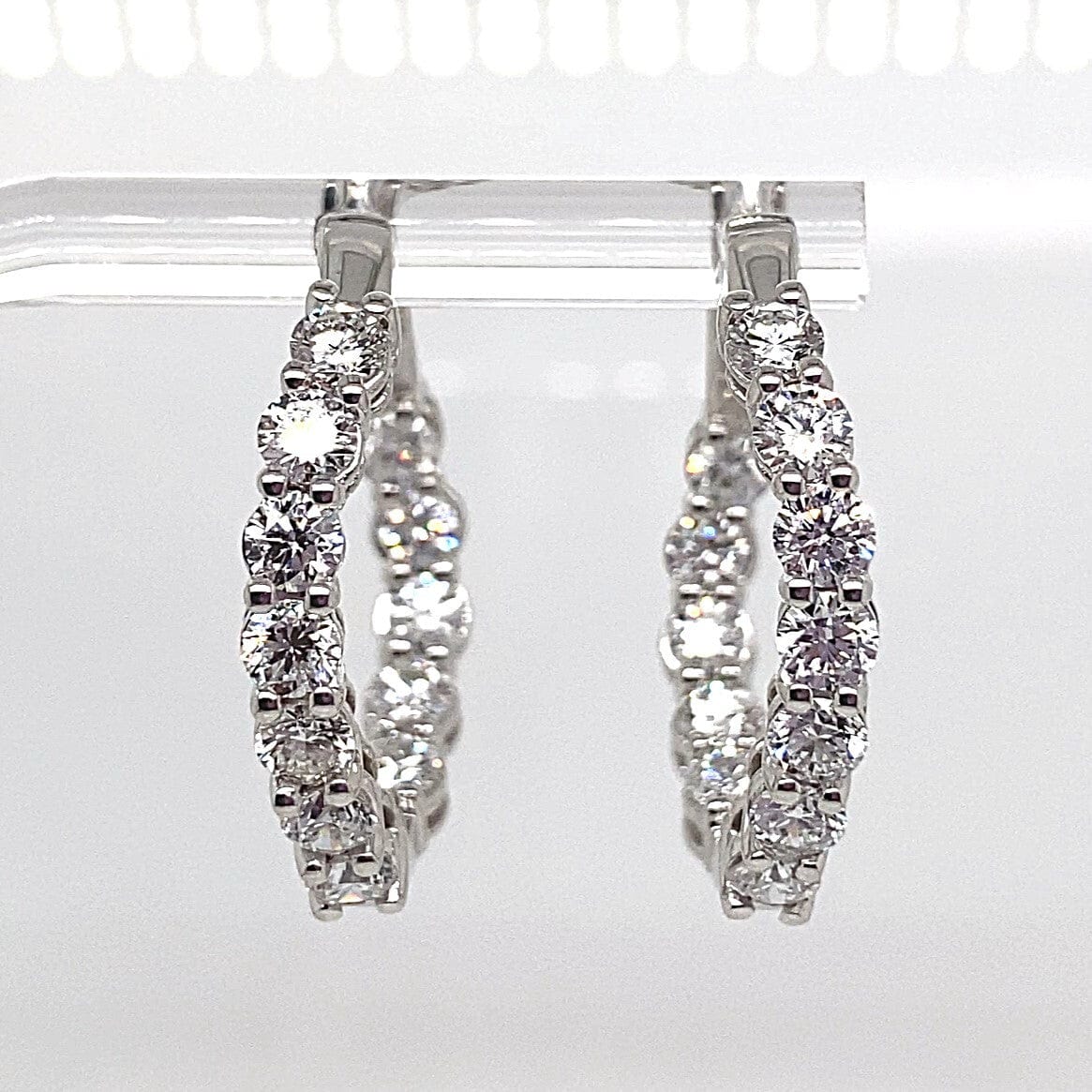 10K WHITE GOLD 3.50CT TW ROUND BRILLIANT LAB GROWN DIAMOND CURVE STYLE HOOP EARRING