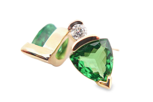 14KY 3.10CTW TRILLION TSAVORITE & .20CTW DIAMOND EARRINGS