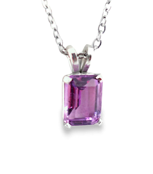 14KW 8X6MM EMERALD CUT AMETHYST SOLITAIRE PENDANT