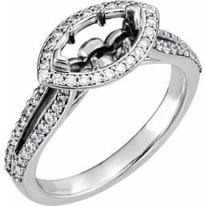 Rings 14K White 10x5 mm Marquise 3/8 CTW Natural Diamond Semi-Set Engagement Ring