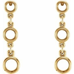 Earrings 14K Yellow Three-Stone Bezel-Set Earring Mountings