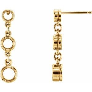 Earrings 14K Yellow Three-Stone Bezel-Set Earring Mountings