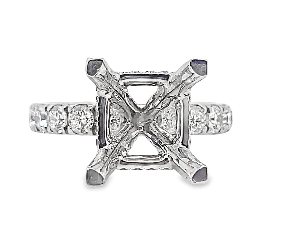 18K WHITE GOLD NO CENTER(PRINCESS) 1.10CT TW NATURAL DIAMOND ACCENT HIDDEN HALO STYLE RING