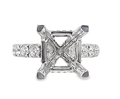 18K WHITE GOLD NO CENTER(PRINCESS) 1.10CT TW NATURAL DIAMOND ACCENT HIDDEN HALO STYLE RING