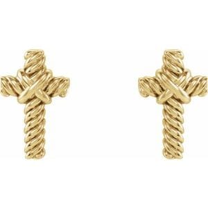 Earrings 14K Yellow Rope Cross Earrings