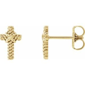 Earrings 14K Yellow Rope Cross Earrings