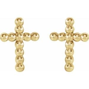 Earrings 14K Yellow Beaded Cross Earrings