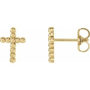Earrings 14K Yellow Beaded Cross Earrings