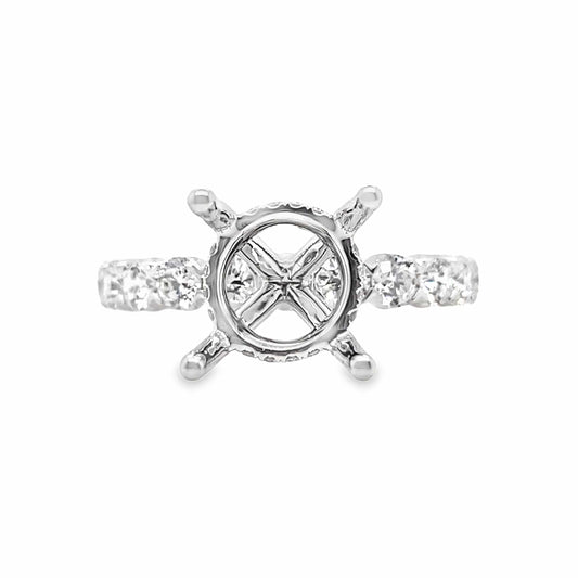 18K WHITE GOLD NO CENTER( 9MM RBC) .93CT TW NATURAL ROUND BRILLIANT DIAMON ACCENT F/VS HIDDEN HALO STYLE RING MOUNTING