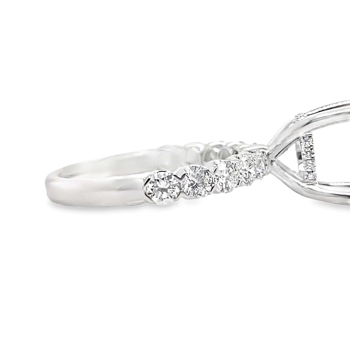 18K WHITE GOLD NO CENTER( 9MM RBC) .93CT TW NATURAL ROUND BRILLIANT DIAMON ACCENT F/VS HIDDEN HALO STYLE RING MOUNTING