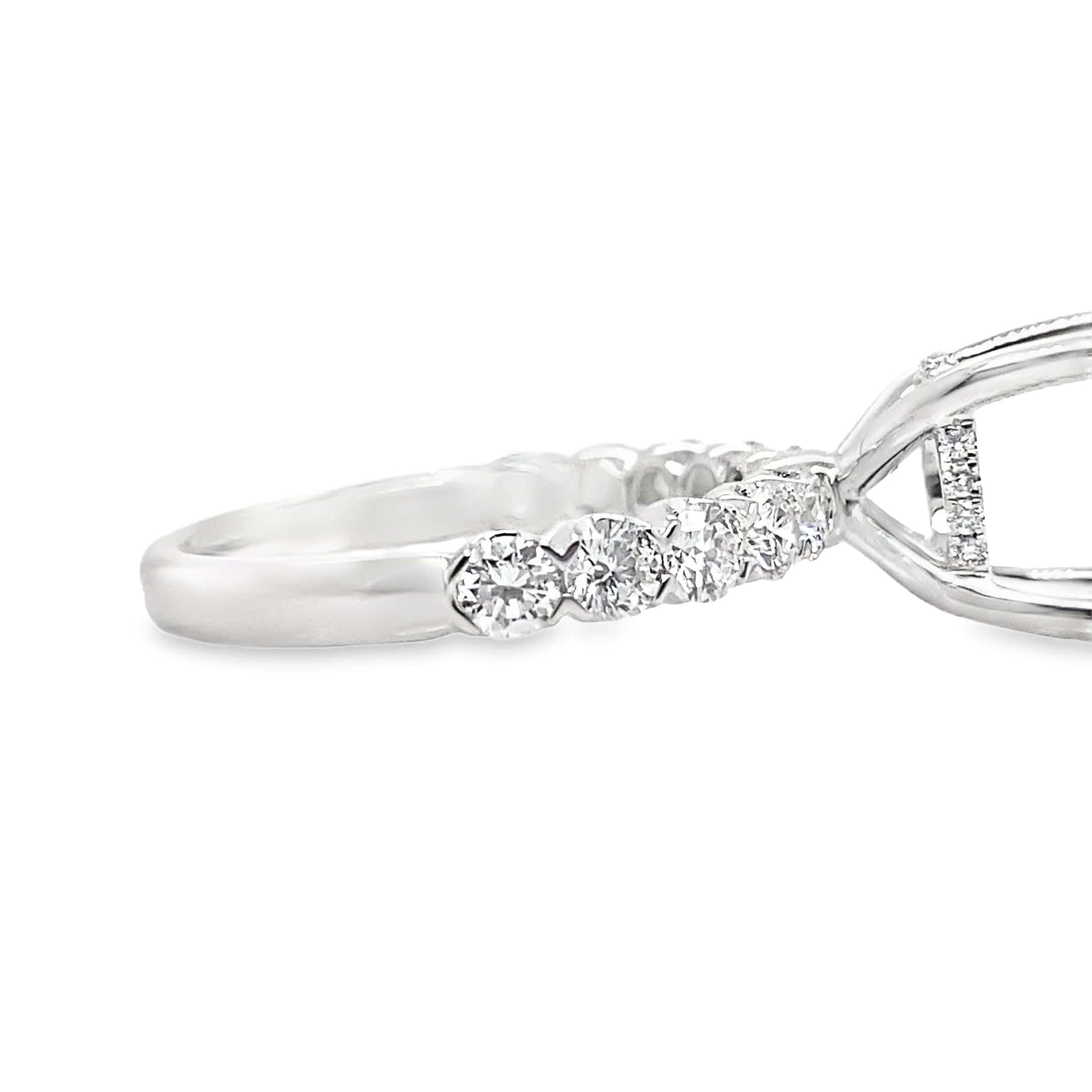 18K WHITE GOLD NO CENTER( 9MM RBC) .93CT TW NATURAL ROUND BRILLIANT DIAMON ACCENT F/VS HIDDEN HALO STYLE RING MOUNTING