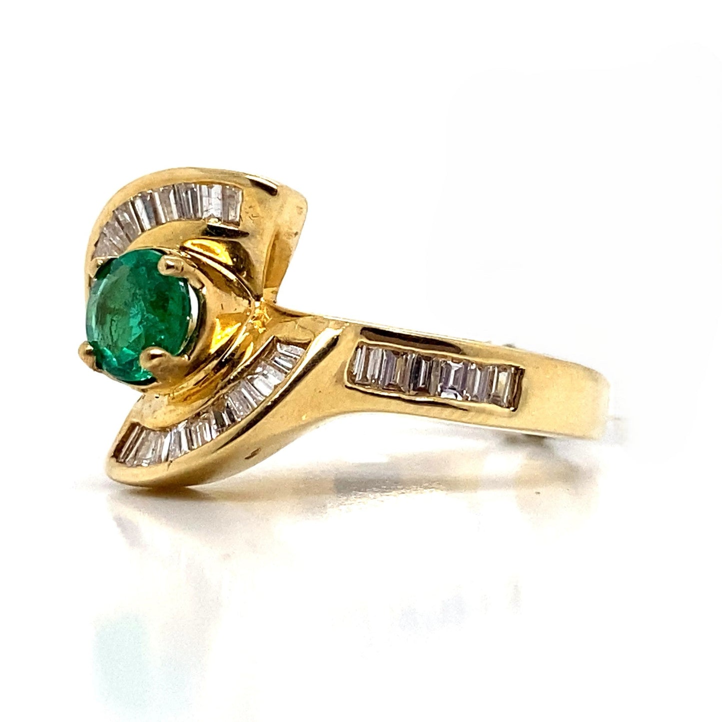 aster jewels 18k yellow gold  .41 ct natural emerald center   .40 ct natural diamond accent  fashion ring