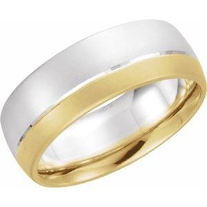 Rings 14K White/Yellow 7 mm Stepped Beveled-Edge Comfort-Fit Half Round Band Size 8.5