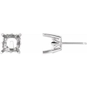 Earrings 14K White 5x5 mm Cushion 4-Prong Fleur De Lis Earring Mounting