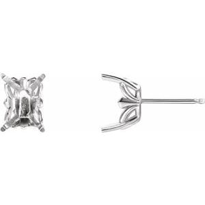 Sterling Silver 8x6 mm Emerald 4-Prong Earring Mounting