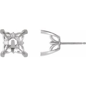 Earrings 14K White 4x4 mm Square V-Prong Earring Mounting