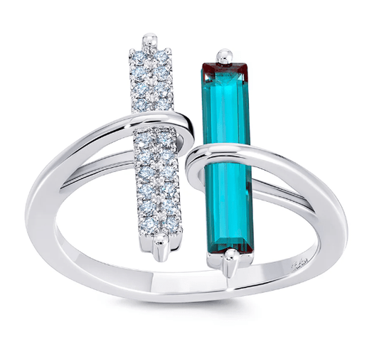 14K WHITE GOLD  14X3MM 1.25CT BAGUETTE LAB ALEXANDRITE  .13CT LAB GROWN DIAMOND ACCENT RING