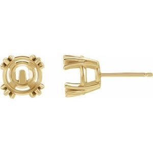 Earrings 14K Yellow 6.5 mm Round 4 Prong Claw Basket Earring