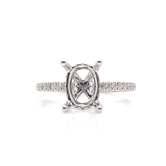18K WHITE GOLD NO CENTER (9X7MM OVAL) .39CT TW NATURAL ROUND BRILLIANT DIAMOND ACCENT F/VS HIDDEN HALO STYLE RING