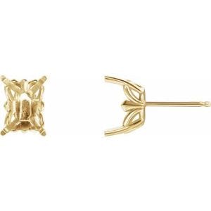 Earrings 14K Yellow 8x6 mm Emerald 4-Prong Earring Mounting